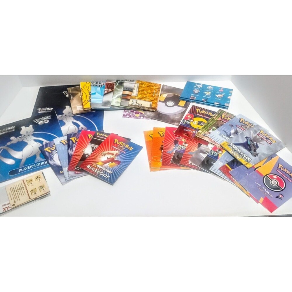 MASSIVE GAME FREAK POKEMON TCG CARD LIST RULEBOOK & PLAYMAT LOT W MORE